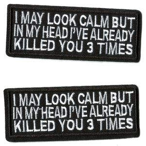 NEW 2-PACK IRON-ON NOVELTY PATCHES QUOTE PHRASE BADGES FUNNY TEXT 90'S FASHION